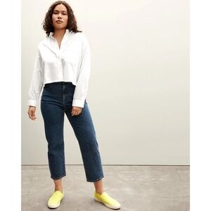 Everlane Shirt Womens White Button Up The Silky Cotton Way Short Crop